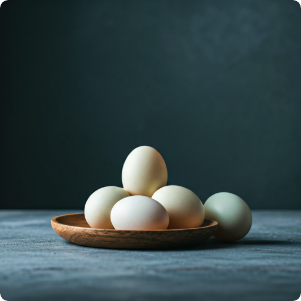 Huevos de pato blancos puestos sobre un plato